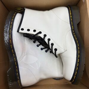Women’s Dr. Martens White Leather Boots with Black Accents
